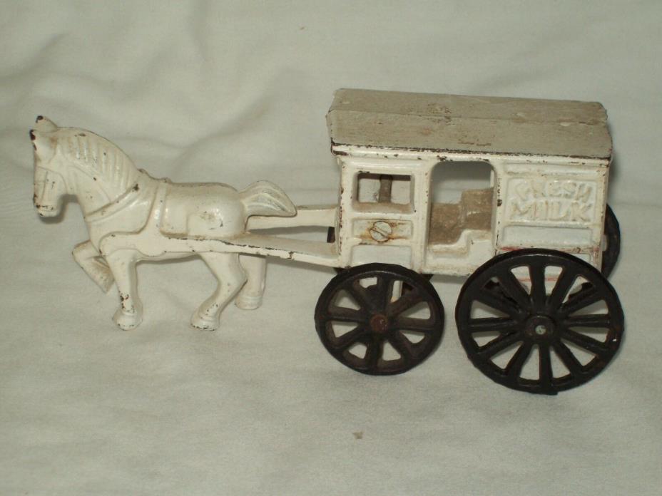 Vintage ~ Cast Iron ~ Fresh Milk Wagon with Horse  ~ Split Casting