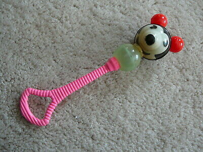 VINTAGE 1930s CELLULOID MICKEY MOUSE BABY RATTLE TOY - IRWIN USA - 6-5/8