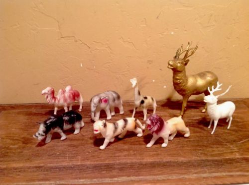 Lot of Six Vintage Celluloid Plastic Toy Circus Animals And Two Reindeer