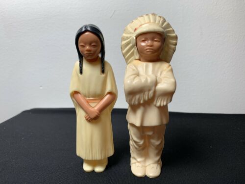 Vintage Celluloid Plastic American Indian Doll Set