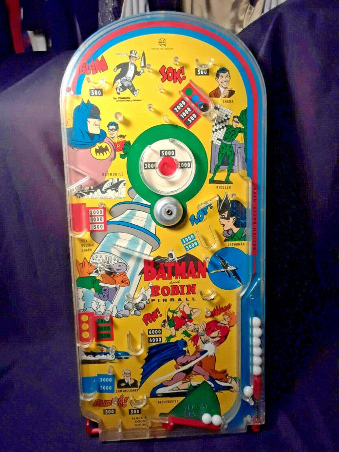 1966 BATMAN Marx Pinball Large Game Complete w/Wire Stand-Paddle/Plunger Intact