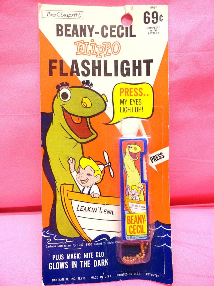 VINTAGE BEANY & CECIL FLIPPO FLASHLIGHT BANTAMLITE MINT ON CARD SEALED