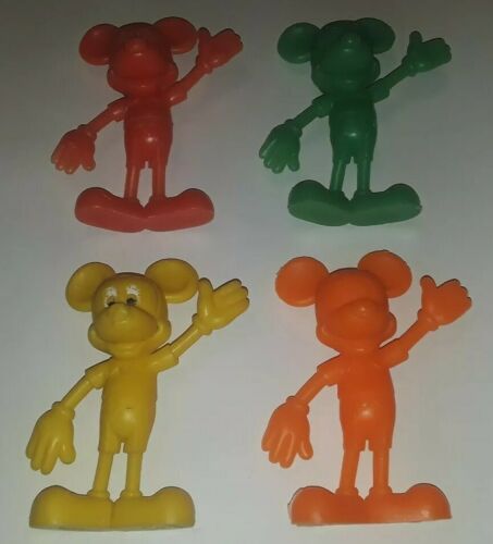 4 Louis Marx Walt Disney Plastic Figure Toy Lot Mickey Mouse 1976 Durham Vintage