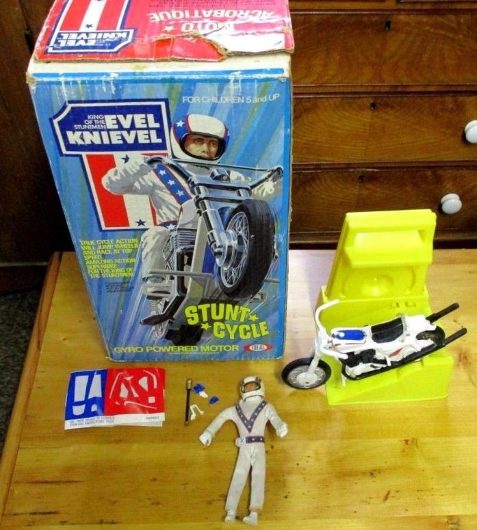 Vintage 1973 Ideal Evel Knievel Stunt Cycle Complete W Box Instructions