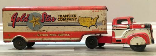 RARE VINTAGE 1950'S MARX GOLD STAR TRANSFER COMPANY TRACTOR TRAILER TIN TRUCK