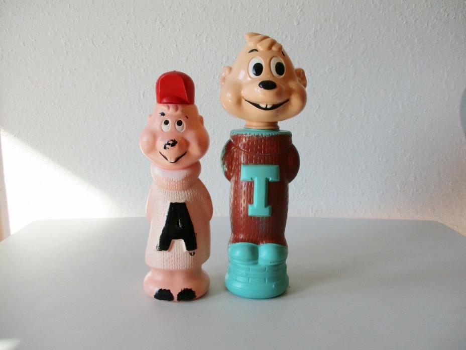 2 Vintage 1960's Soaky Bubble Bottles- Alvin & Theodore Chipmunk