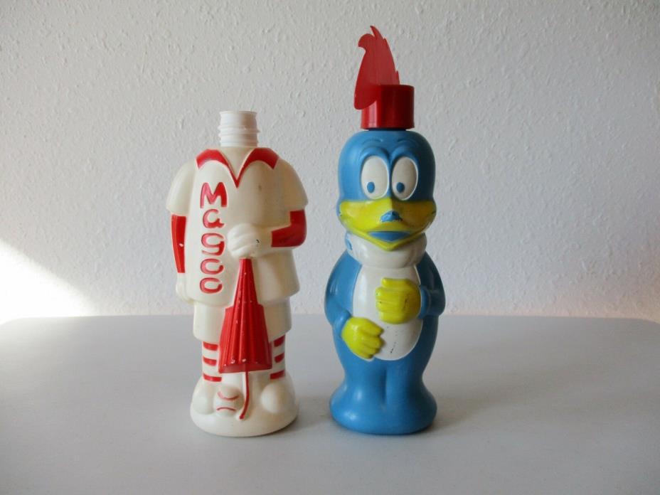 2 Vintage 1960's Soaky Bubble Bottles- Woody Woodpecker & Mr Magoo Body