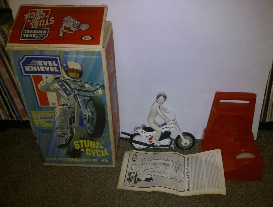Vintage Evel Knievel Stunt Cycle Red Launcher with Box Instructions Great Shape