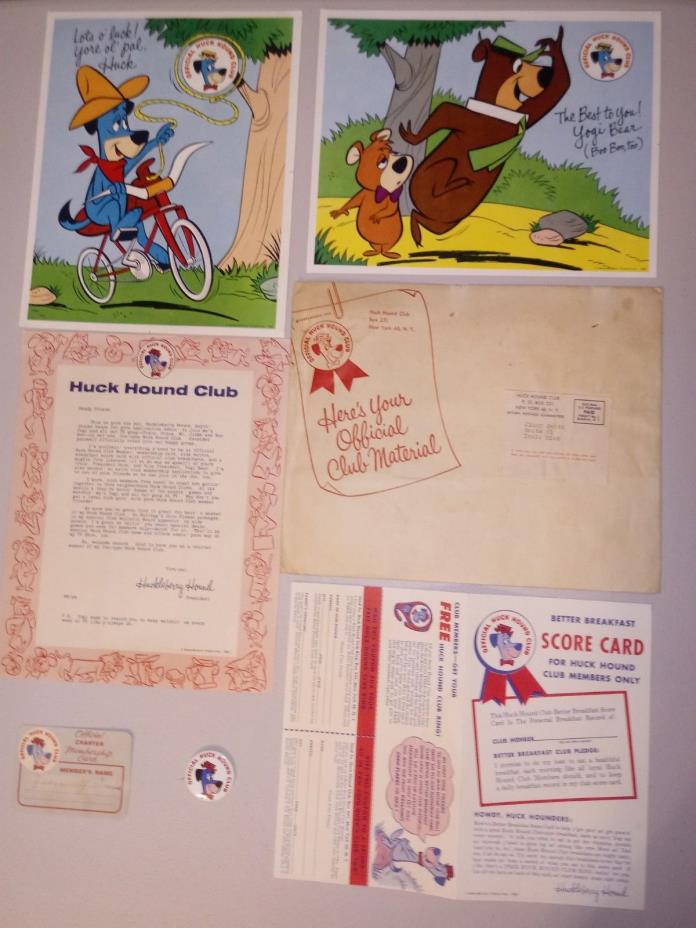 1960 Kellogg's Corn Flakes Huckleberry Hound official club kit COMPLETE!!!!!!!!!
