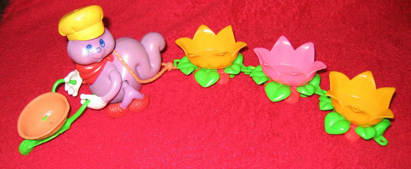 Vintage 1982 Strawberry Shortcake Caterpillar Worm Train Toy Set flowers walnut