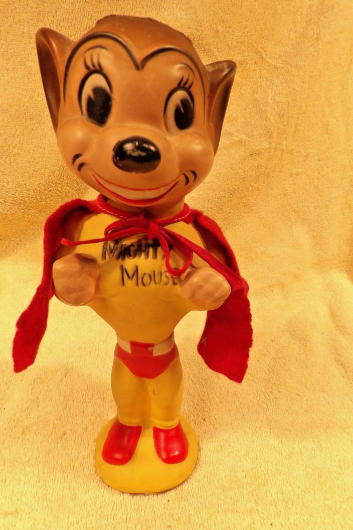 MIGHTY MOUSE TERRYTOON 9 1/2 INCH RUBBER FIGURE WITH CAPE.1950'S