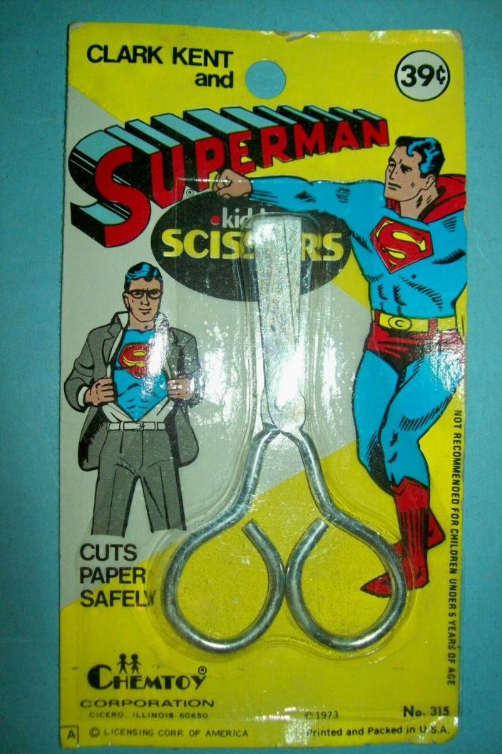 Vintage 1973 Clark Kent and Superman Kiddy Scissors by Chemtoy   Free Shipping