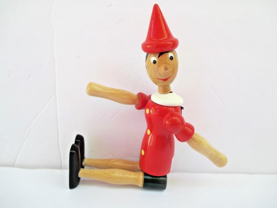 Vintage Garanzia di Qualita Wooden Pinnochio Doll Made in Italy 10”   7884