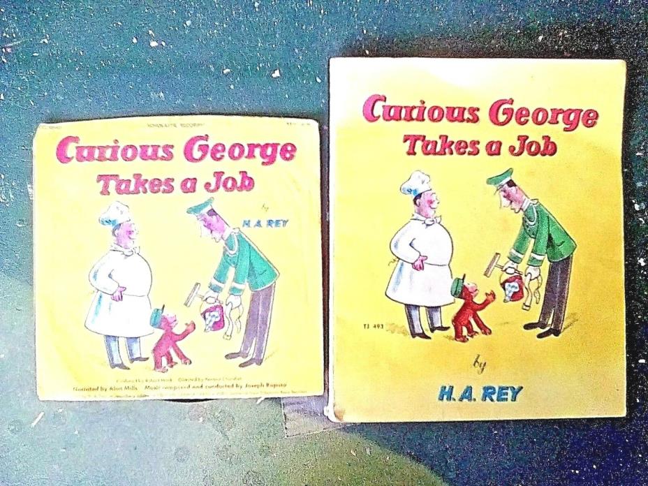 Vintage 1969 Curious George Takes A Job Vinyl Record & Book Good Condition