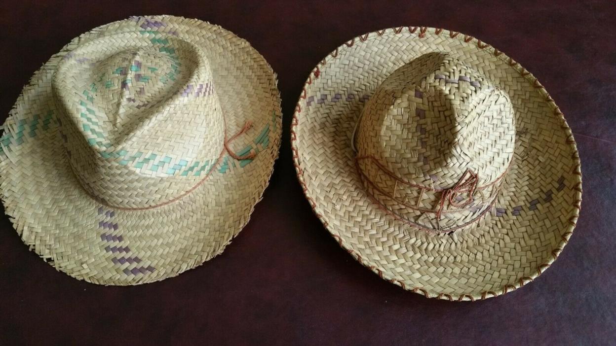 2 Different Children's Straw Hats 1950s Cowboy and Mexico Vintage