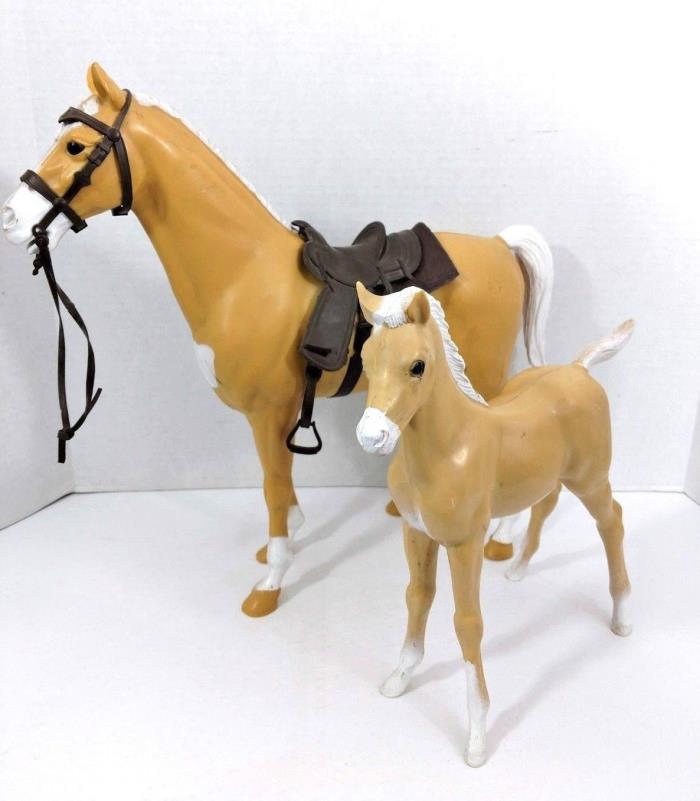 1966 Louis Marx & Co Palomino Mare Horse With Saddle and Baby Colt