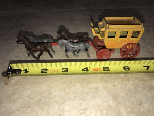 Vintage Metal Stage Coach and Horses Made in England Metal 7