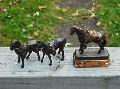 Lot of 3 Vintage Cast Pot Metal Horse Statues & Paperweight -Carnival Fair Prize