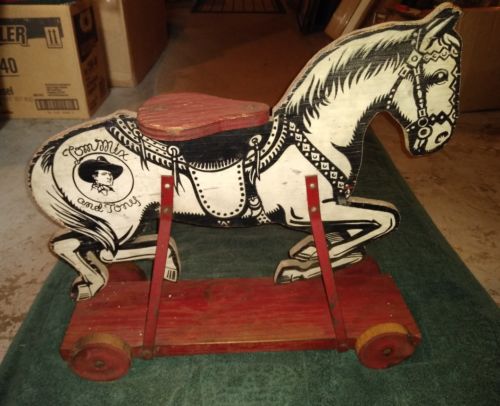 Vintage Tom Mix and Tony Wooden Pull Horse Toy