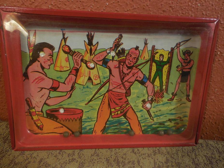 Rare Vintage Tin Litho Dexterity Puzzle Native American Indian A&A Metal Toy USA