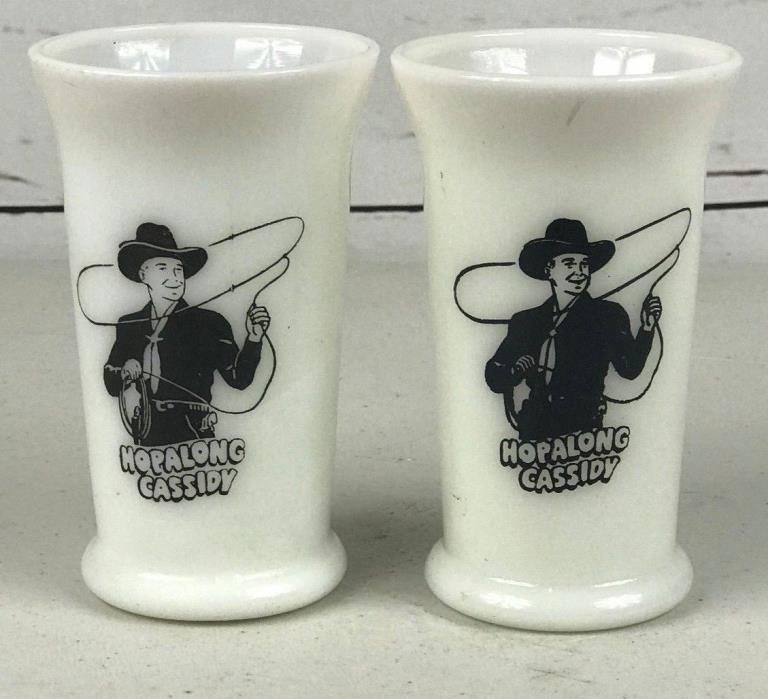 SET OF 2 Hopalong Cassidy Glass Milk Mugs Cups White Breakfast Vintage RARE 5