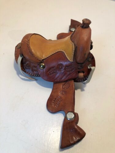 Mini Leather Hand-Tooled Western Horse Saddle 4 Inches