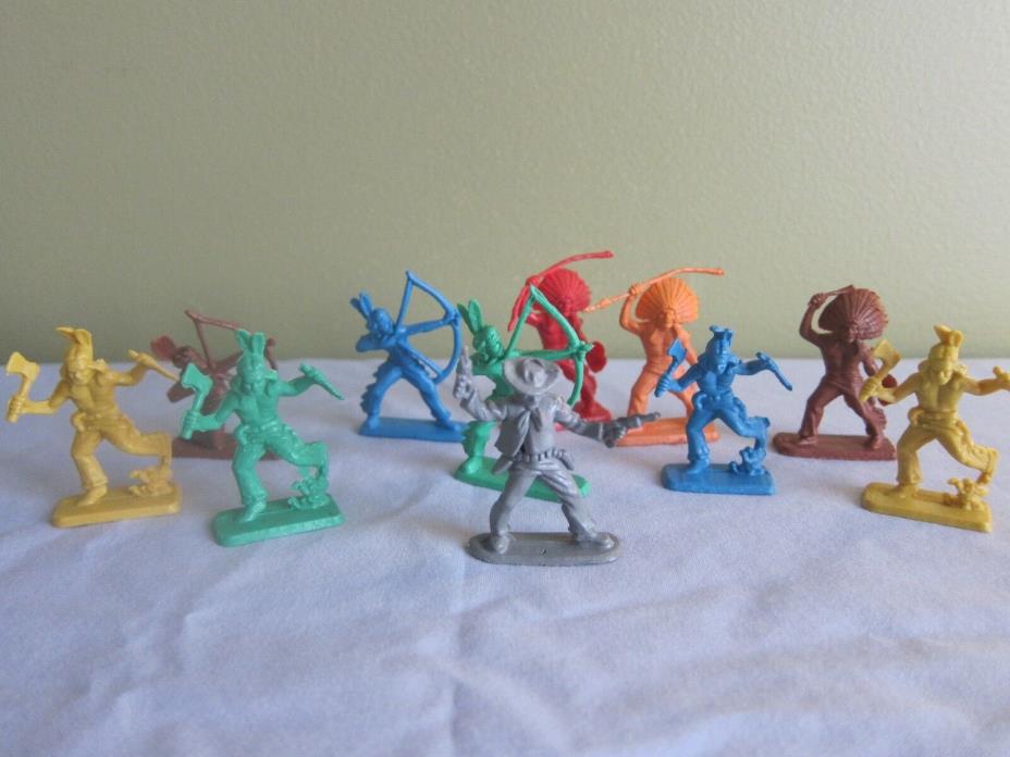 Vintage 1980's Cowboy & Indian Plastic Figures Made in Hong Kong Lot of 11