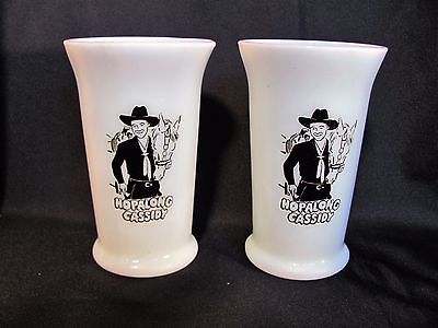 2 1950's Hopalong Cassidy Glass Lunch Mugs with Advertising Ice Cream Tag
