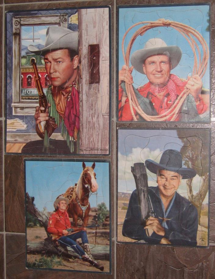 Vintage PUZZLE LOT 4 Wild Western Cowboys Gene Autry Hopalong Cassidy Roy Rogers