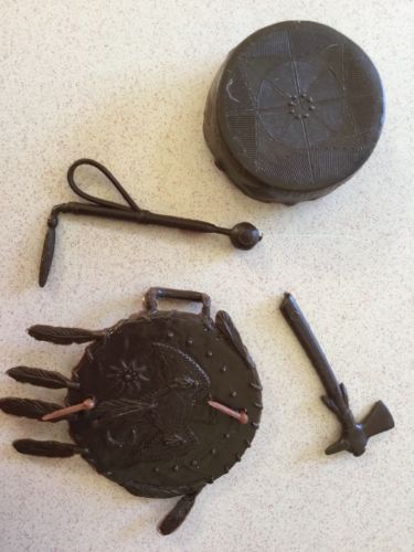 Marx Geronimo Shield W/ Arm Strap & War Club Hatchet Drum LOT MINT