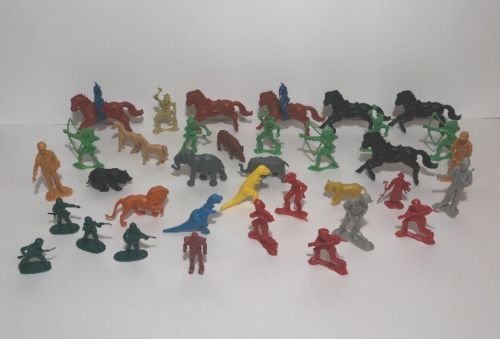 Vintage Plastic Miniature Toy Indian Army Men Animals Dinosaurs Figures Lot
