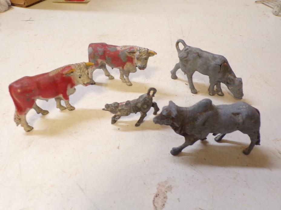 1930's diecast Metal Manoil 4 Cows and a Calf--C-19 C-20 C-14 C-20