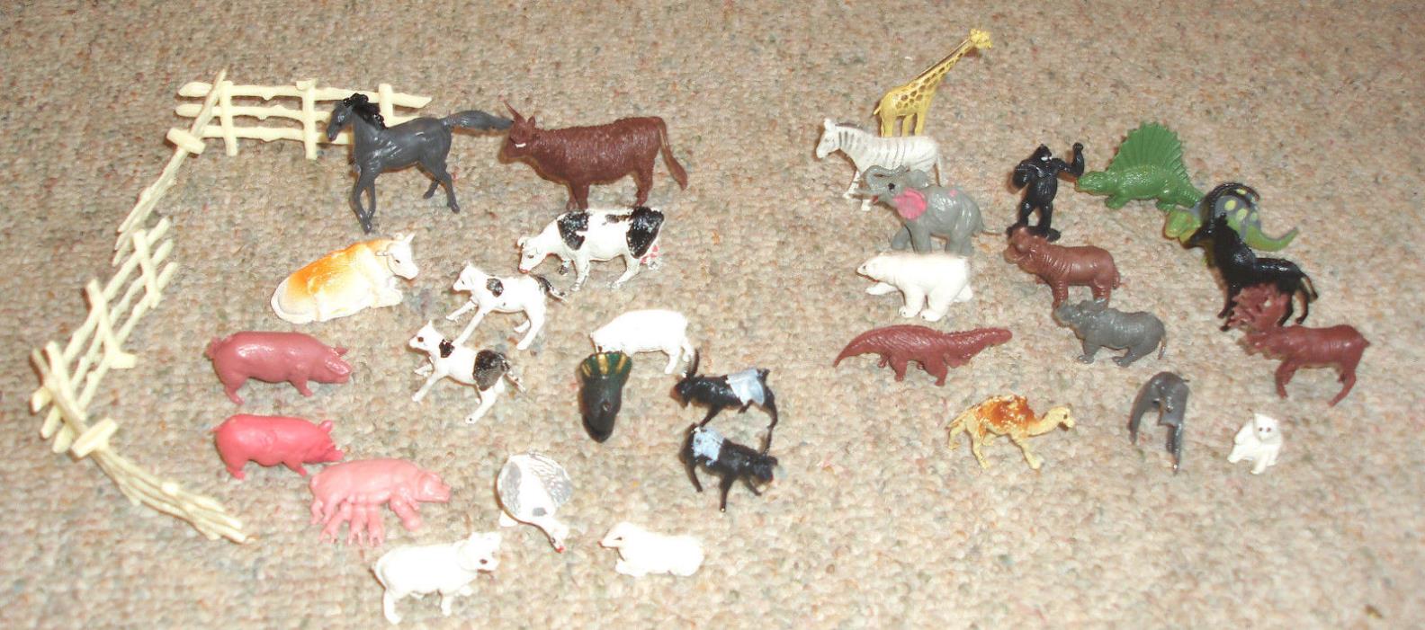 Lot of 31 vtg. farm and zoo animals w/ fence
