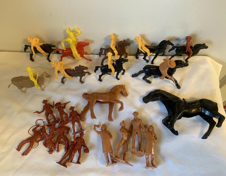 Vintage Cowboys & Indians & Horses Huge Lot Also Fences, People, Animals, Look!