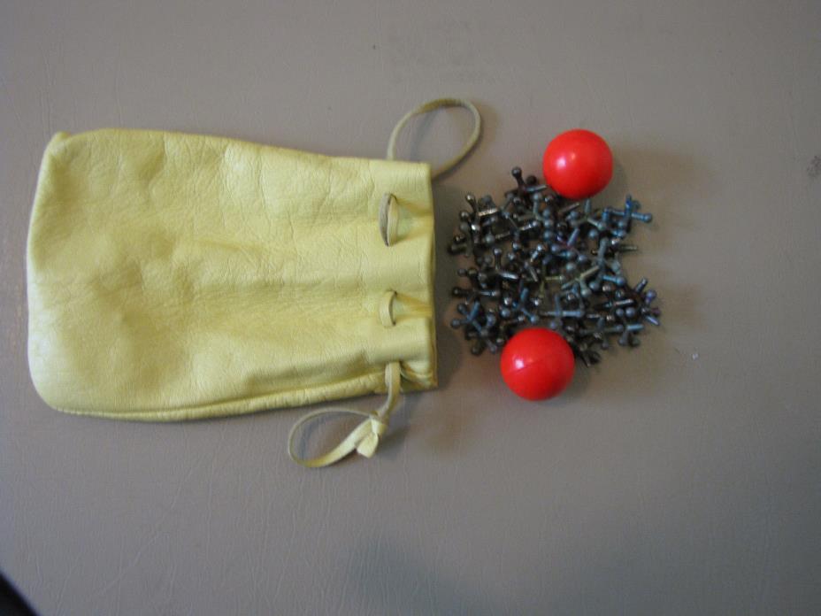 Vintage Metal Jacks With Yellow Leather Pouch Bag
