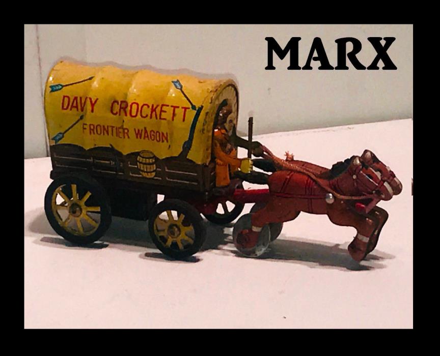 RARE Vintage Marx Tin Friction Toy Davy Crockett Frontier Wagon MUST SEE NICE