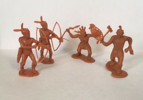 Vintage Marx Toys Lot Of 4 Indians 54mm Red Brown