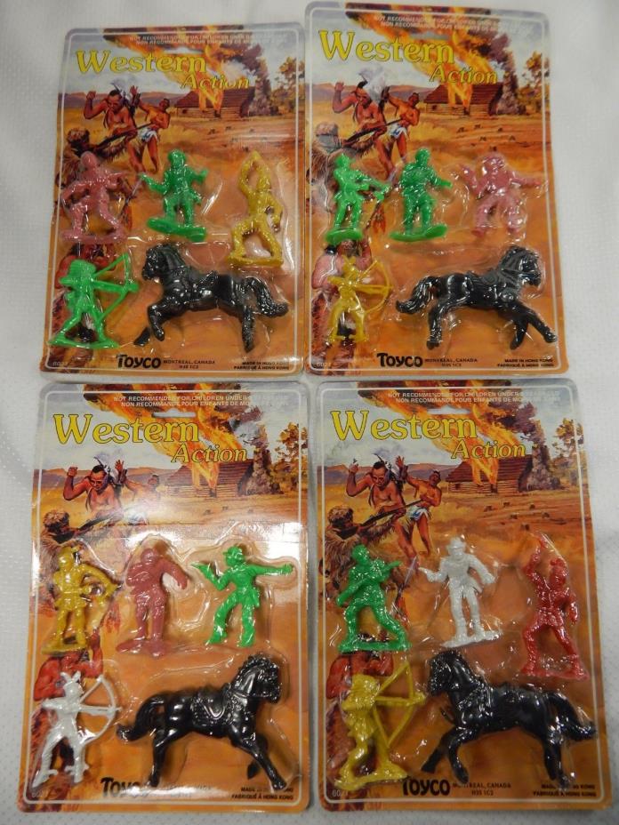 4 sets of VIntage Toyco Western Action. Cowboys and Indians Plastic Figures. NIP