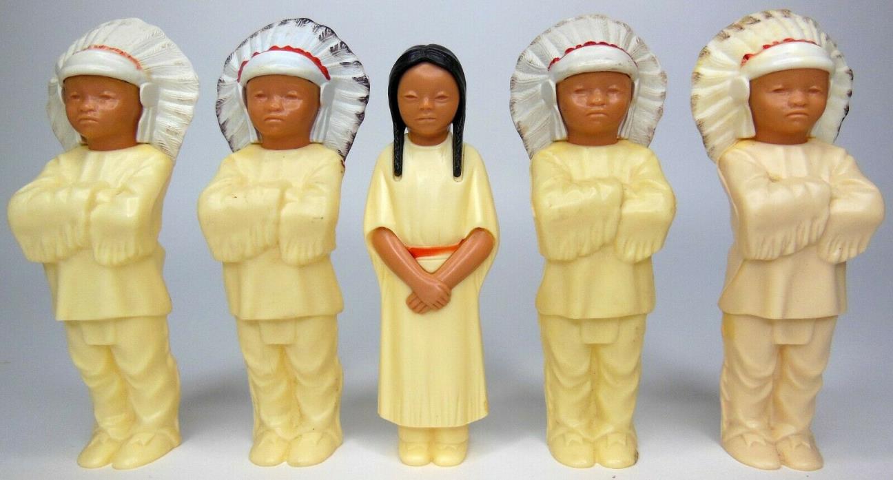Lot of 5 Vintage Plastic Melamine Celluloid Indian Chiefs Maiden Figurines