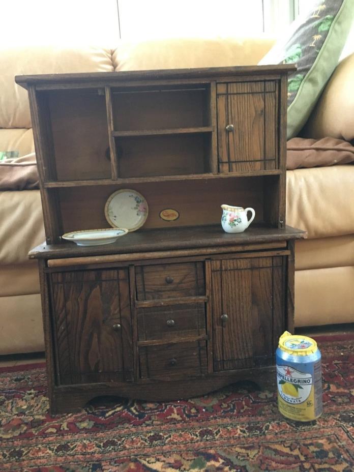 Child's Antique Oak Hoosier Cabinet Hutch with Bread Board from Cass Toys