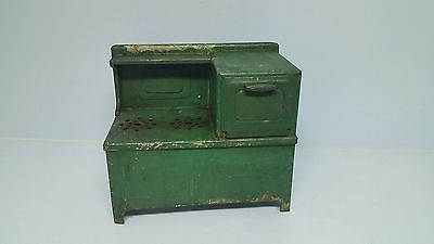 Hoosier Kitchen Stove Oven Pressed Steel Girard Toy Old Doll House Green Vintage