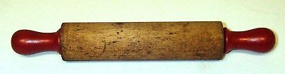 Antique Child's Toy Rolling Pin Baking Wood Wooden Red Handle Kitchen Utensil