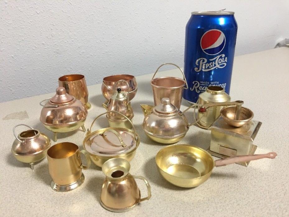 13 pc CHILD'S ALUMINUM TOY COFFEE Tea POT PLAY SET KITCHEN COOKING Rose Gold VTG