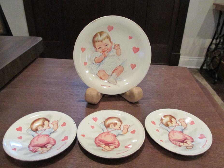 PRETEND PLAY KITCHEN PLATES SAUCERS TIN METAL VINTAGE IDEAL TOY CORP.  LOT OF 4