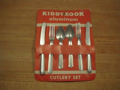 Vintage 1950's Child's Silverware Play Set : KiddyKook Aluminum Cutlery Set