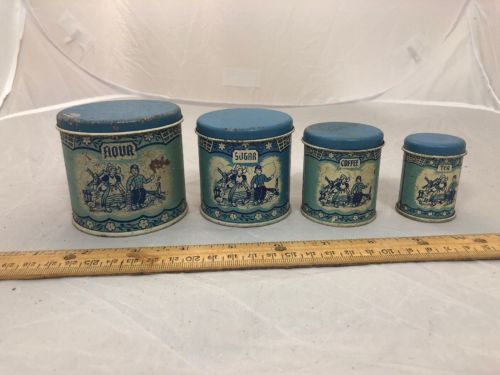 Vintage 1950’s Wolverine Tin Child Canister Set Windmill Dutch Nice USA Small