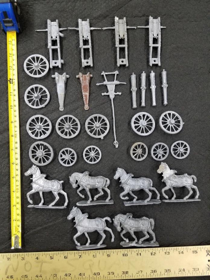 Vintage Mini Lead Toy Cannon Work Horses Wheels LOT civil war carriage FREE SHIP