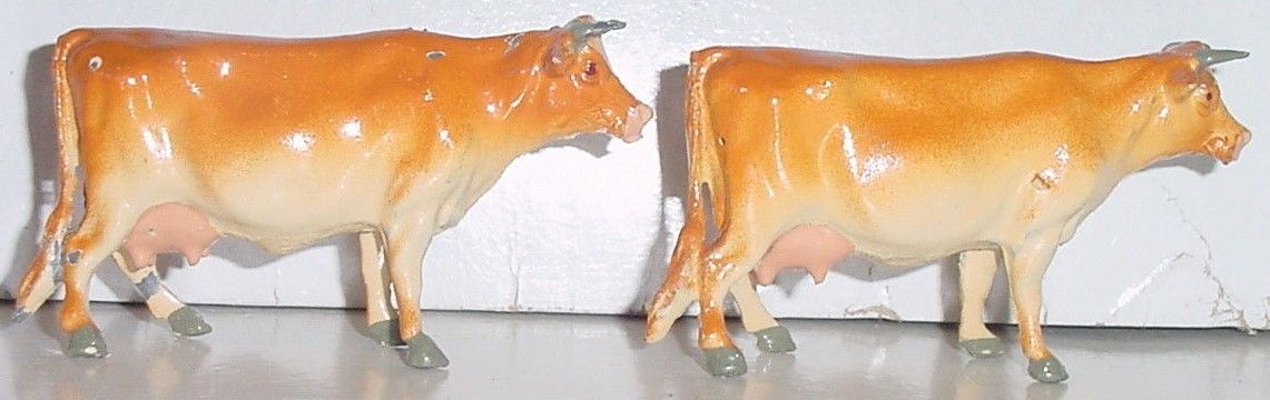 Old BRITAINS 1950s Lead Farm Figures, 2 Jersey Cows, Champions, Item #599