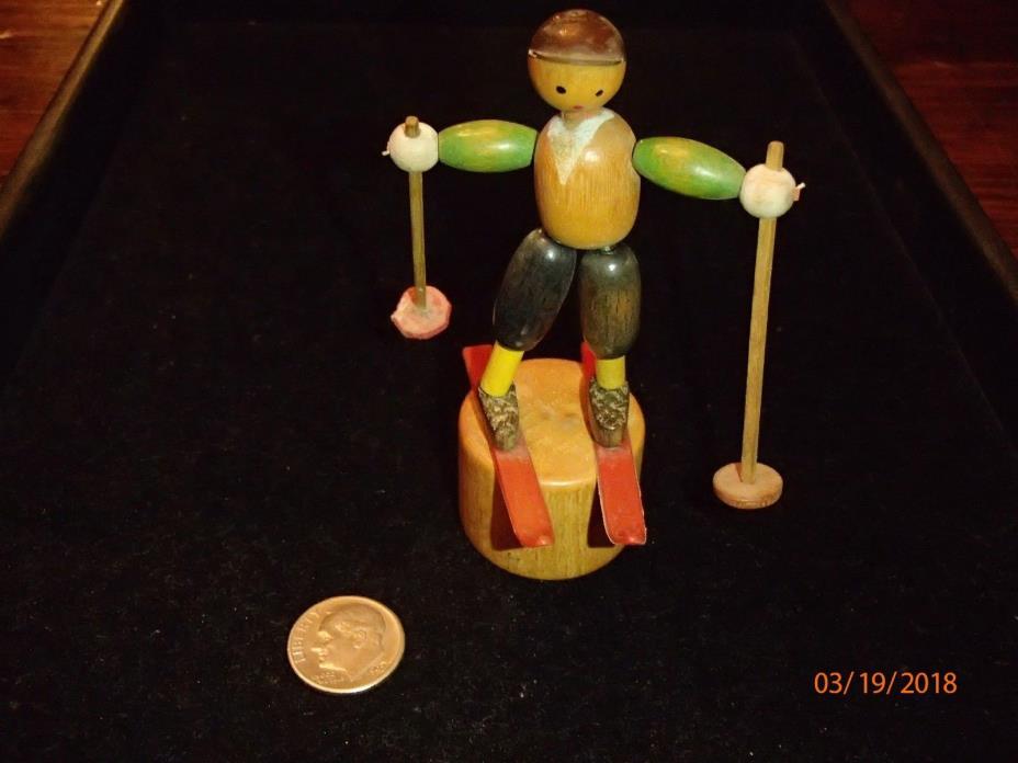 ANTIQUE WOOD ALPINE SKIER TOY