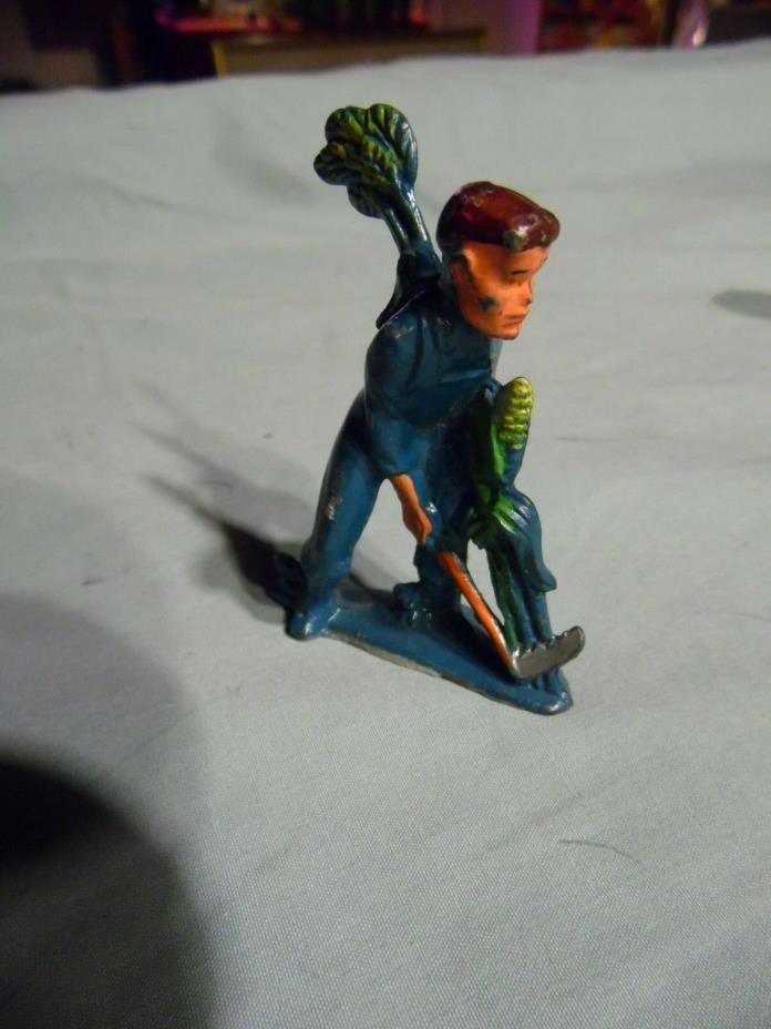 VINTAGE BARCLAY LEAD FIGURE, FARMER HARVESTING CORN MADE IN U.S.A.